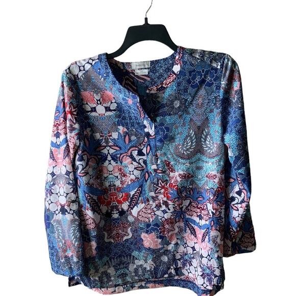 Van Heusen Blouse Women's Size L/G Long Sleeves V-Neck Floral Multicolor Top - Picture 1 of 8